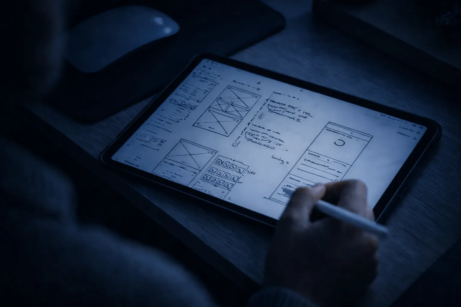 Surfplatta med wireframes och UI UX design för hemsidor i Karlstad
